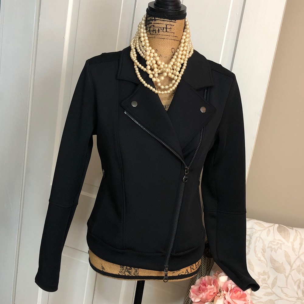 LIKE NEW! • JOY LAB • Black Neoprene Moto Motorcycle Jacket - Picture 4 of 16